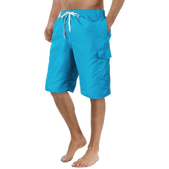 Men's Quick Dry Cargo Swim Trunks Beachwear with Pockets Solid Flex Board Shorts - Picture 10 of 16